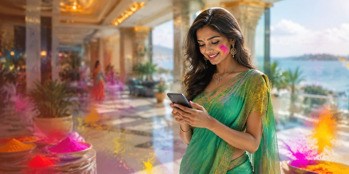 Indian woman accessing lottery and casino games on mobile